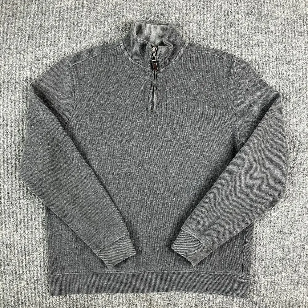 Tasso Elba Sweater Men's‎ Medium Gray Quarter Zip Knit Cotton Pullover Casual